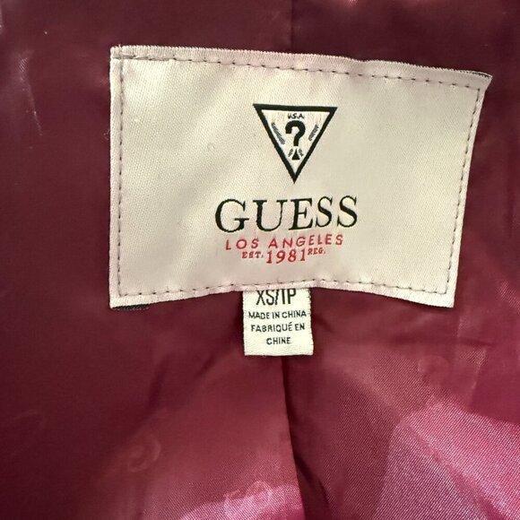 Guess Los Angeles Stylish Burgundy Double-Breasted Belted Coat - Size XS - Picture 9 of 10